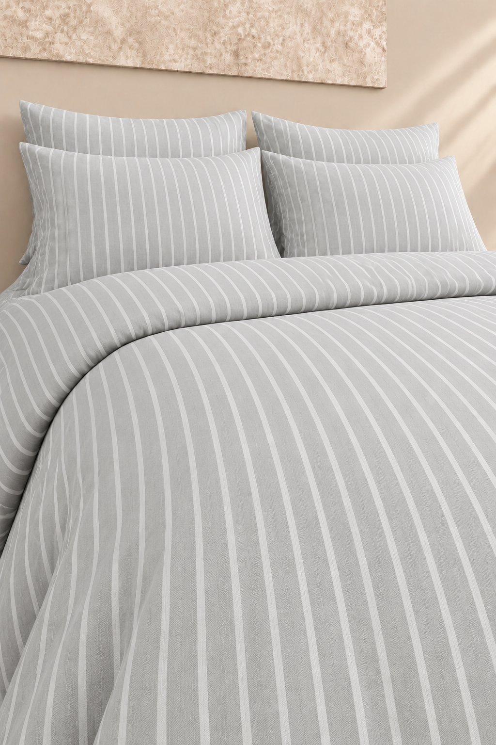 Alba Pamuklu Tek Kişilik Lastikli Çarşaflı Nevresim Takımı 160x220 Çizgili Desen