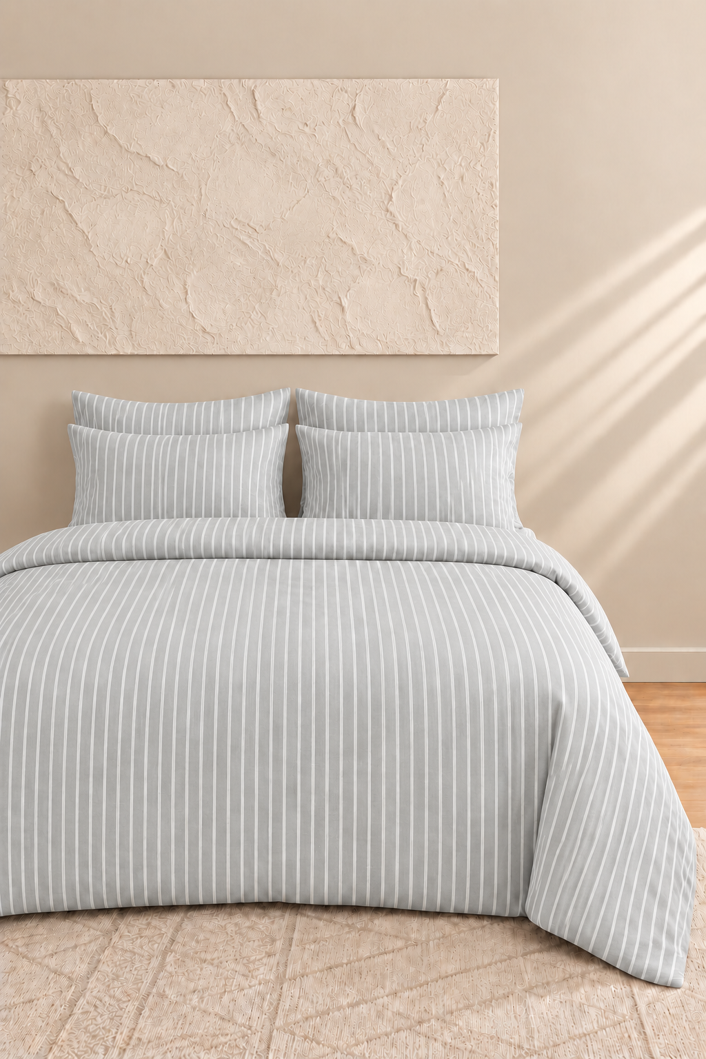 Alba Pamuklu Tek Kişilik Lastikli Çarşaflı Nevresim Takımı 160x220 Çizgili Desen