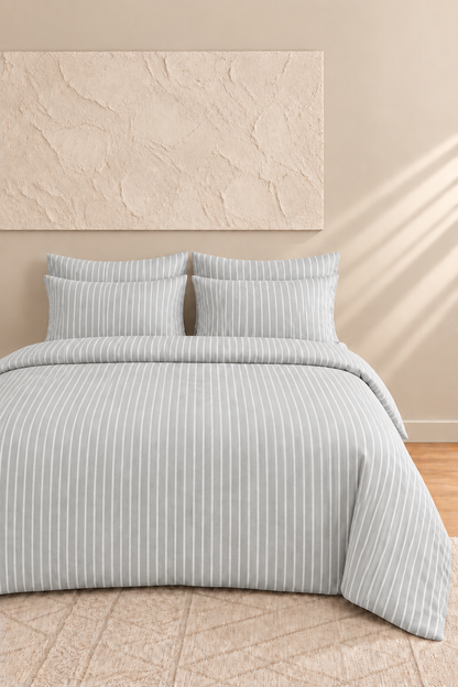 Alba Pamuklu Tek Kişilik Lastikli Çarşaflı Nevresim Takımı 160x220 Çizgili Desen