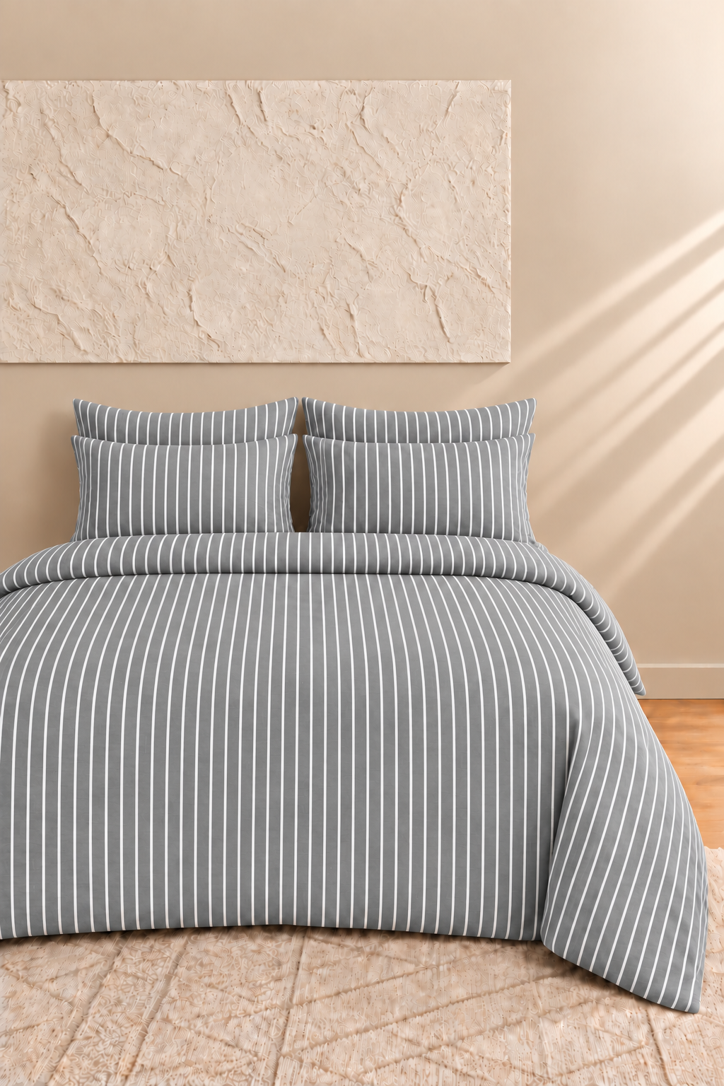 Alba Çizgili Pamuklu Çift Kişilik Lastikli Çarşaflı Nevresim Takımı 200x220 Çizgili Desen