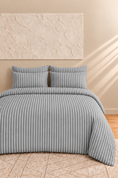 Alba Çizgili Pamuklu Çift Kişilik Lastikli Çarşaflı Nevresim Takımı 200x220 Çizgili Desen