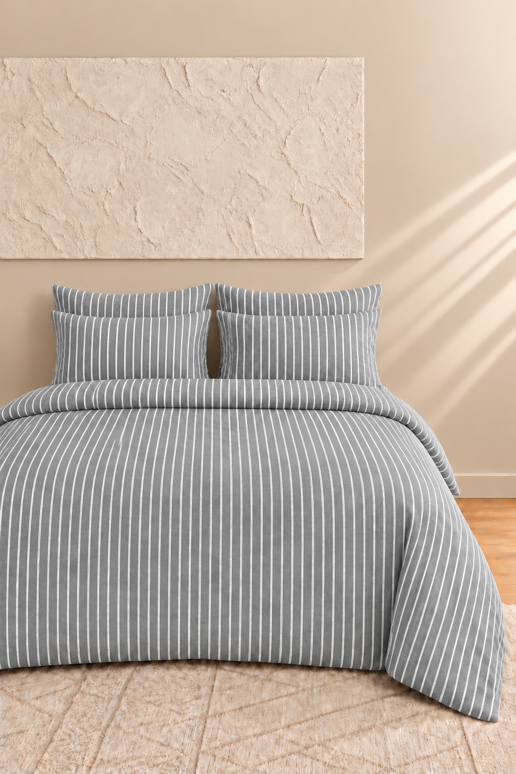 Alba Pamuklu Tek Kişilik Lastikli Çarşaflı Nevresim Takımı 160x220 Çizgili Desen