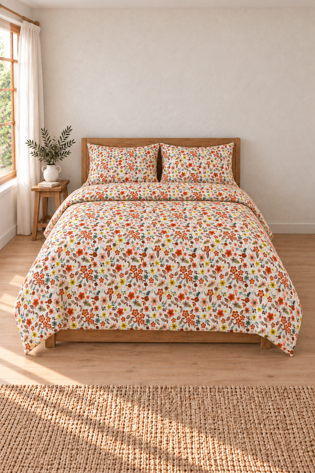 Oile Home Flower Pamuk Lastikli Çarşaflı Nevresim Takımı çok renkli