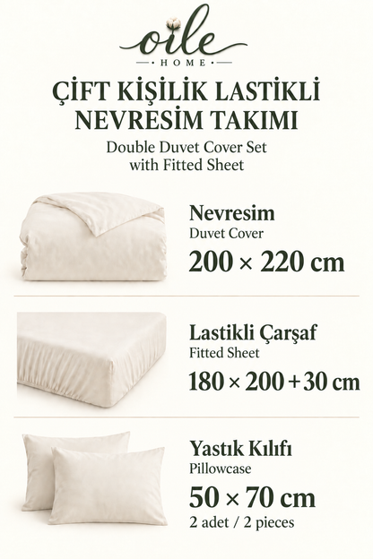 Oile Home Flower Pamuk Lastikli Çarşaflı Nevresim Takımı detay 3