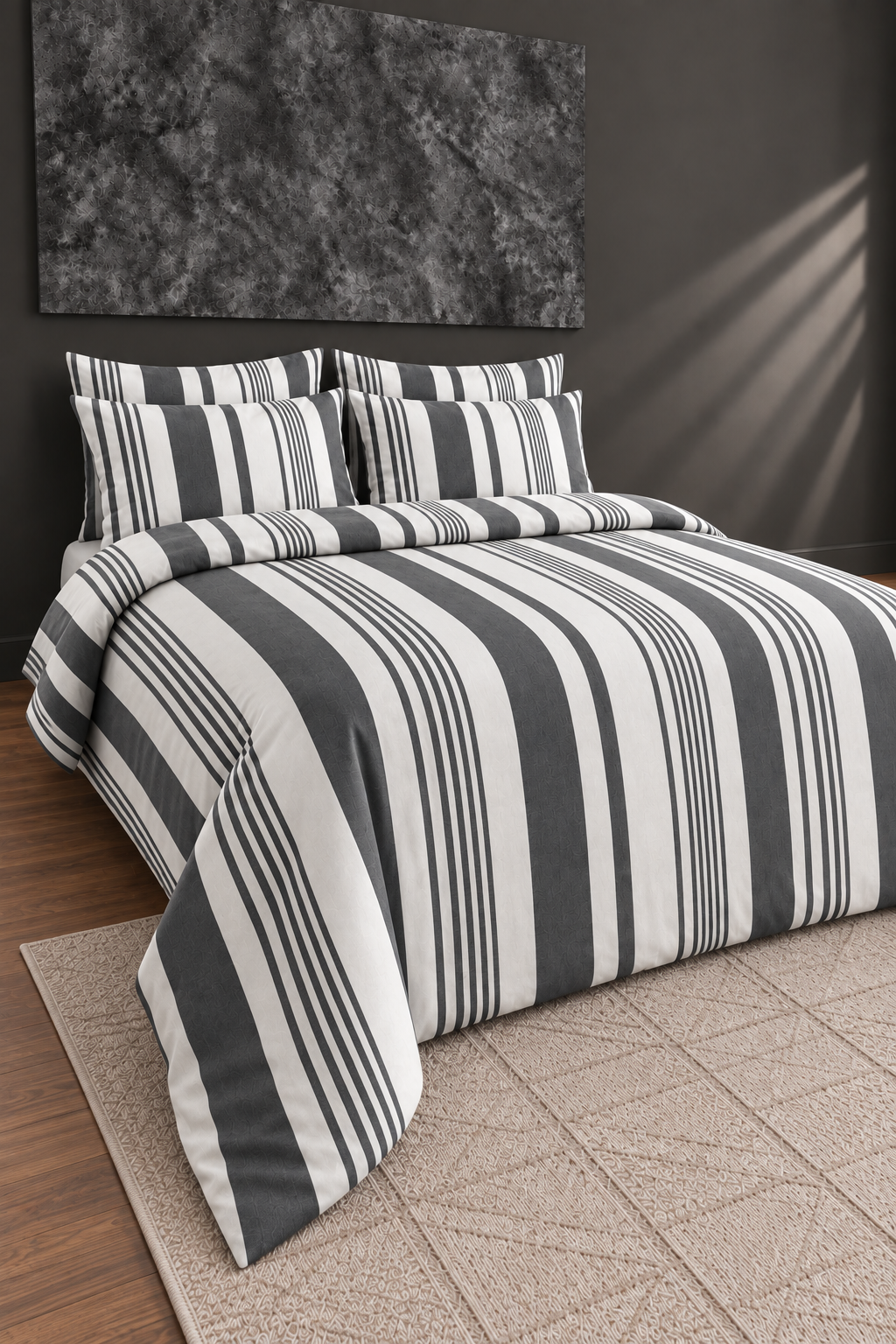 Oile Home Çizgili Pamuklu Lastikli Çarşaflı Nevresim Takımı detay 1