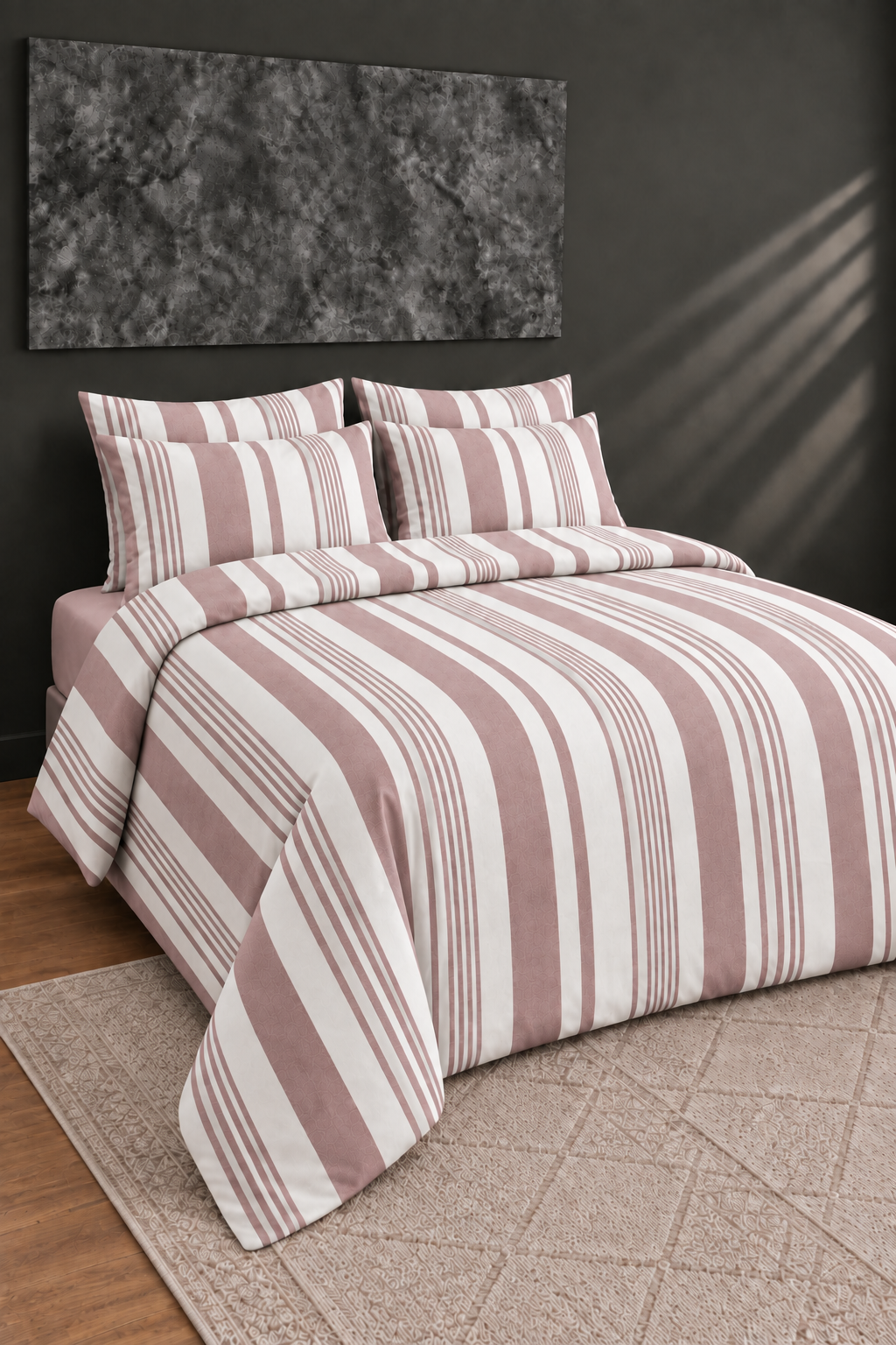 Oile Home Çizgili Pamuklu Lastikli Çarşaflı Nevresim Takımı detay 3