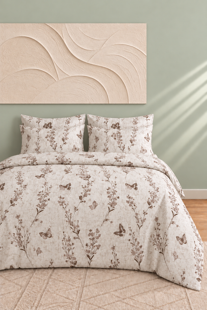 Kelebek Pamuklu Çift Kişilik Lastikli Çarşaflı Nevresim Takımı 200x220
