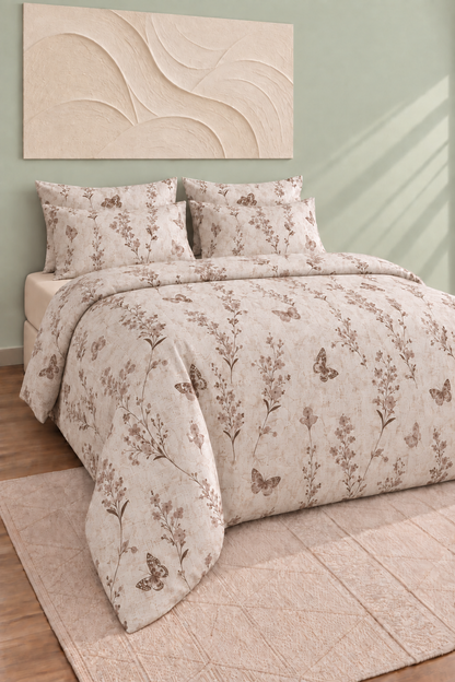 Kelebek Pamuklu Çift Kişilik Lastikli Çarşaflı Nevresim Takımı 200x220
