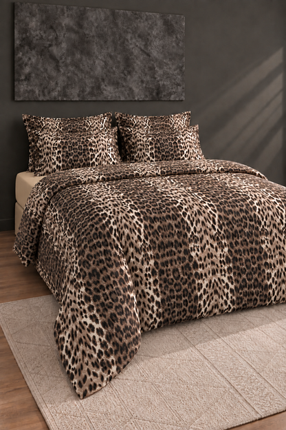 Oile Home Leopar Pamuk Lastikli Çarşaflı Nevresim Takımı detay 1
