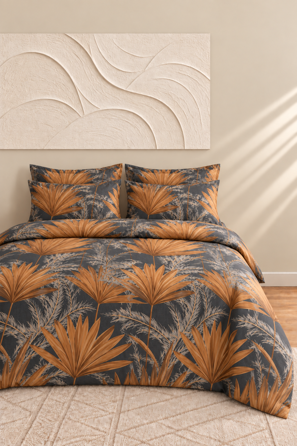 Palmiye Çift Kişilik Pamuklu Lastikli Çarşaflı Nevresim Takımı 200x220