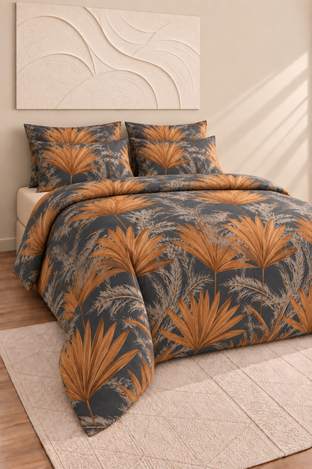 Palmiye Çift Kişilik Pamuklu Lastikli Çarşaflı Nevresim Takımı 200x220