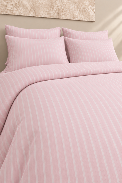 Alba Pamuklu Tek Kişilik Lastikli Çarşaflı Nevresim Takımı 160x220 Çizgili Desen