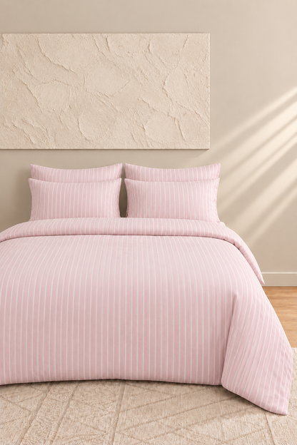 Alba Pamuklu Tek Kişilik Lastikli Çarşaflı Nevresim Takımı 160x220 Çizgili Desen